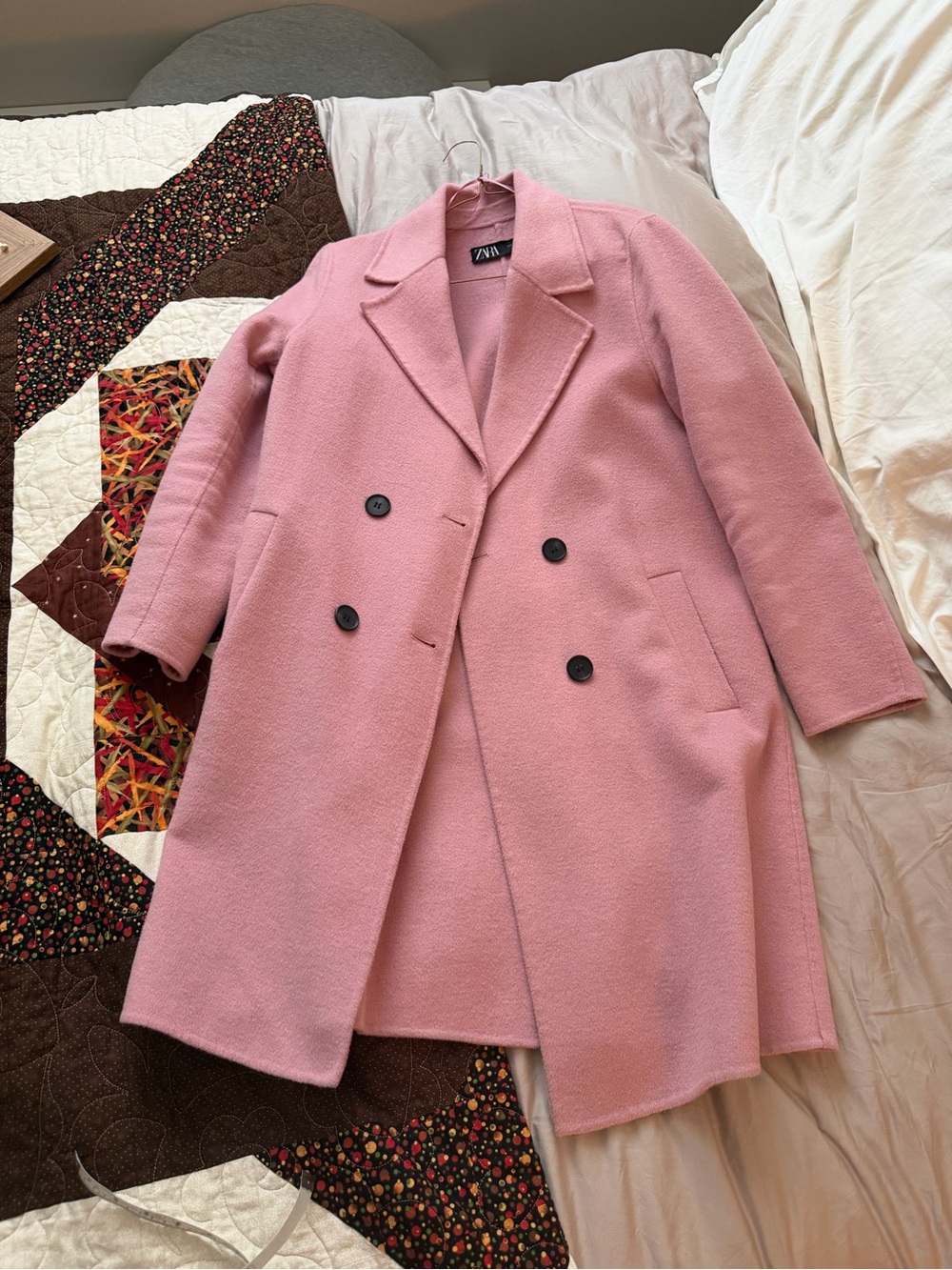 Zara Rose Pink Double-Breasted Pea Coat